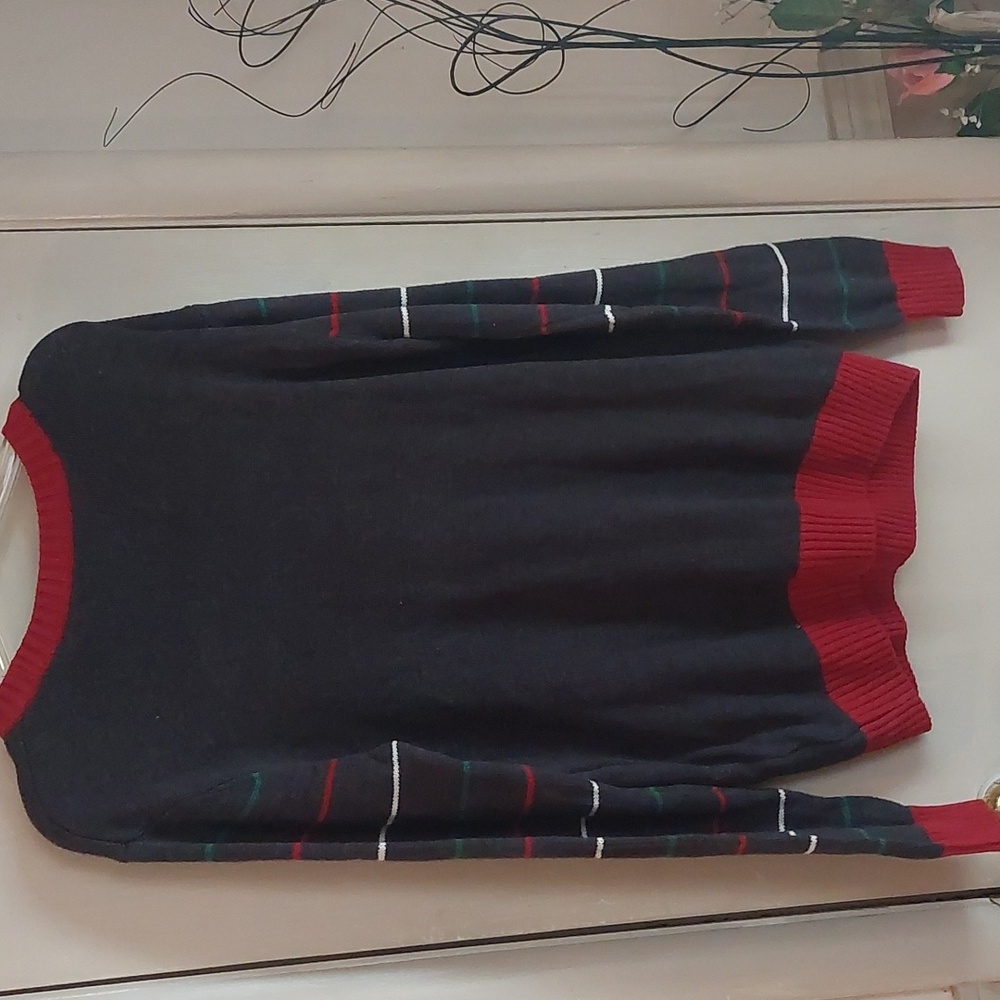 Ugly Christmas Sweater Dark Gray Red Multi Santa Holding A Tasty Beverage Sz L - Picture 12 of 16